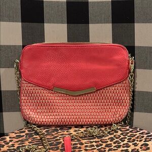 Coral and Tan Crossbody Bag